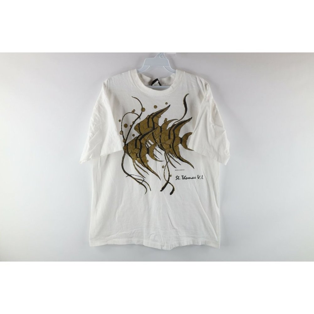 Vtg 90s Streetwear Mens Large Glitter Fish St Thomas Virgin Islands T-Shirt Usa